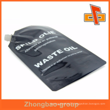 Black full color printing glossy surface plastic oil spout packaging bag